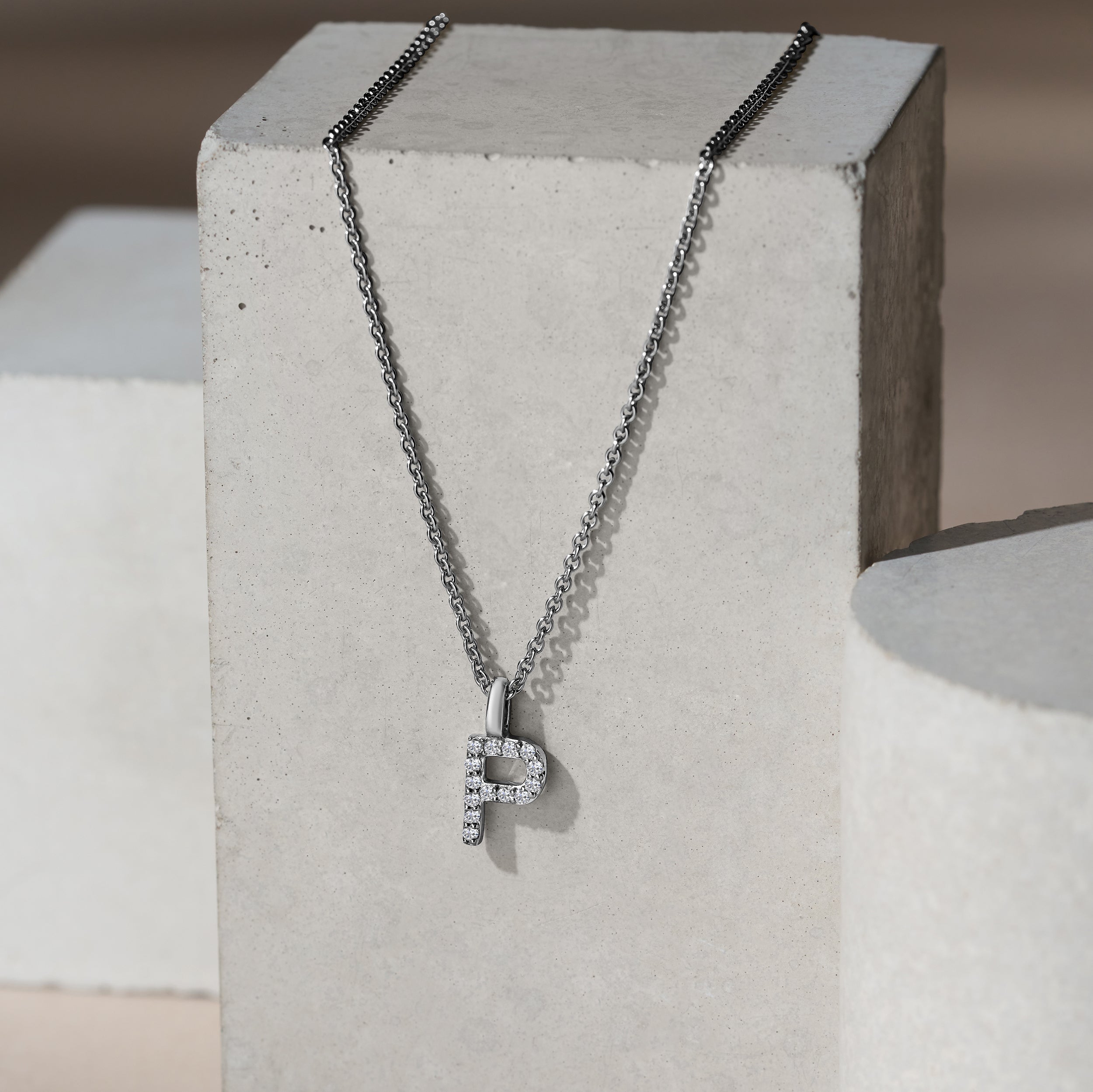 Love Letter Initial P Lab Diamond Necklace set in 9K White Gold